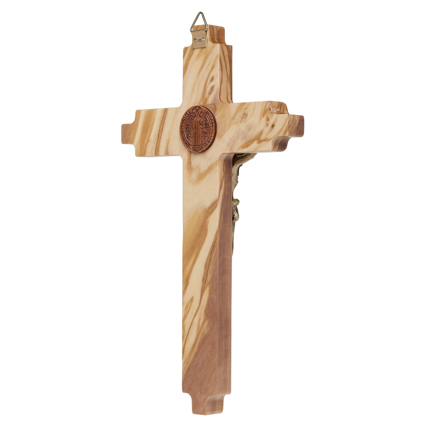 MONDO CATTOLICO 20.5 cm (20.20 in) Olive Wood St. Benedict Crucifix With Golden Medal