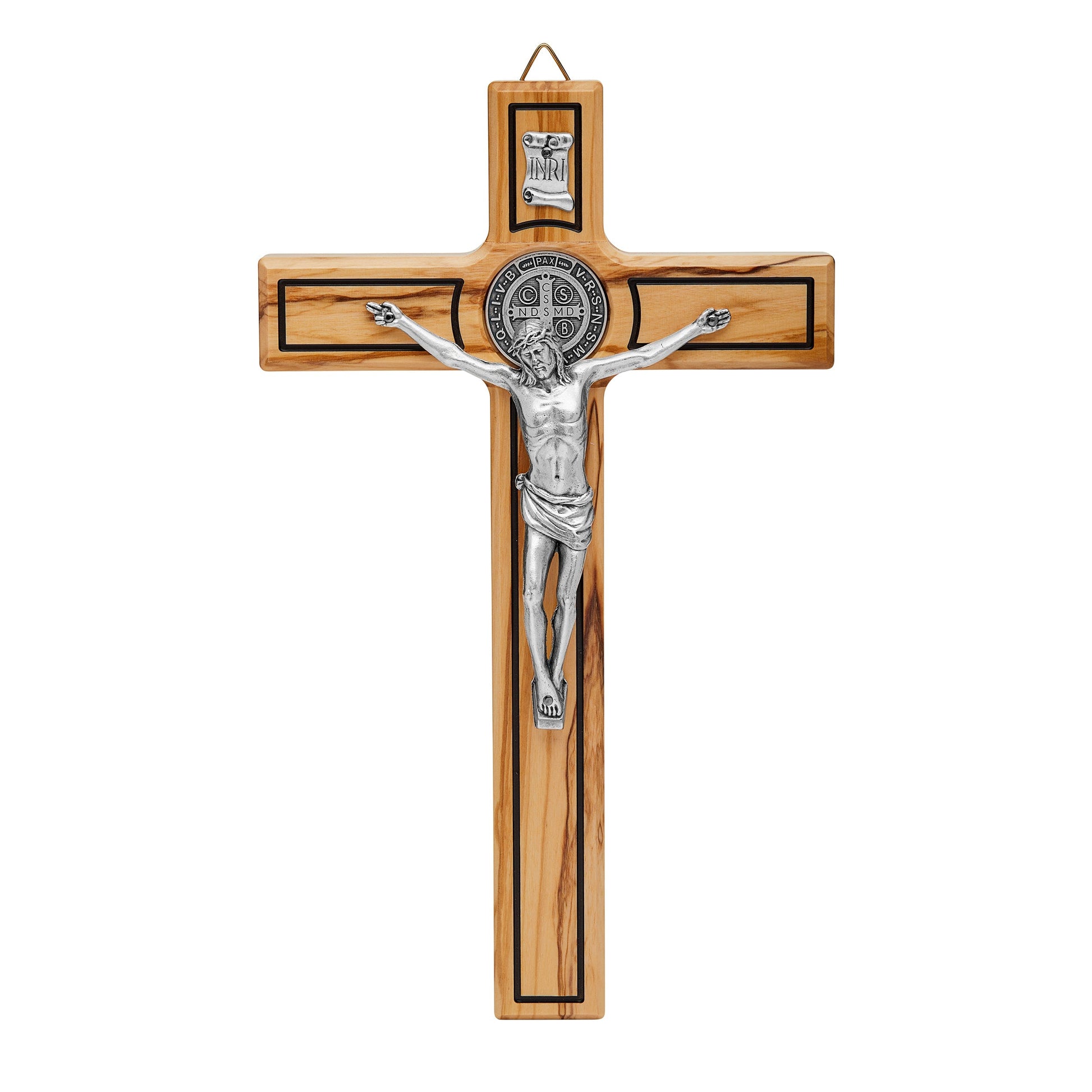 MONDO CATTOLICO 25 cm (9.84 in) Olive Wood St. Benedict Crucifix With Outlines