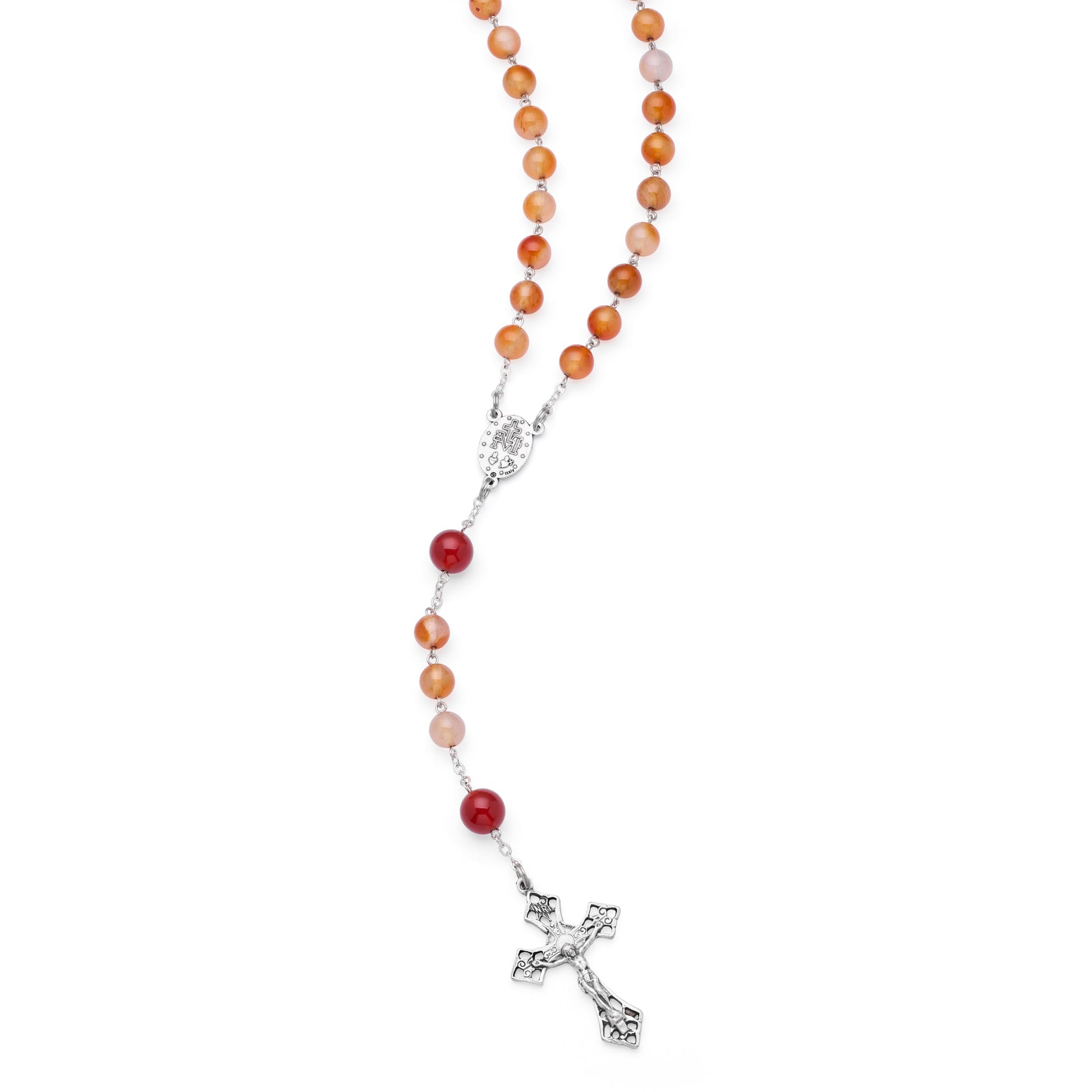MONDO CATTOLICO ROMA Prayer Beads 42 cm (16.53 in) / 4 mm (0.15 in) Orange Agathe Rosary  with the Miraculous Virgin