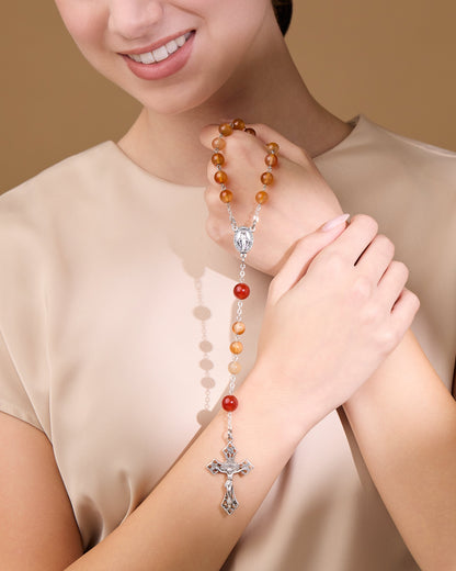 MONDO CATTOLICO ROMA Prayer Beads 42 cm (16.53 in) / 4 mm (0.15 in) Orange Agathe Rosary  with the Miraculous Virgin