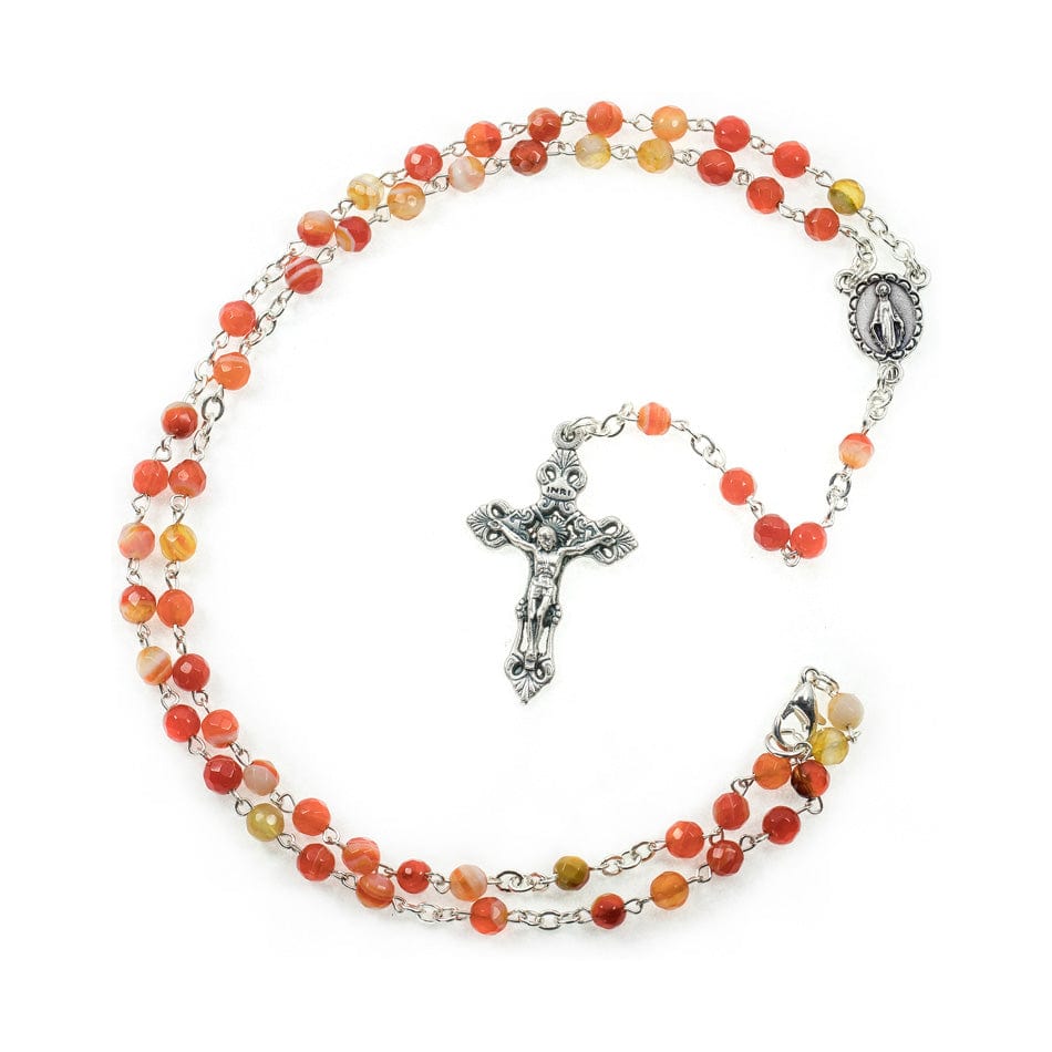MONDO CATTOLICO Prayer Beads 42 cm (16.53 in) / 4 mm (0.15 in) Orange Agathe Rosary  with the Miraculous Virgin