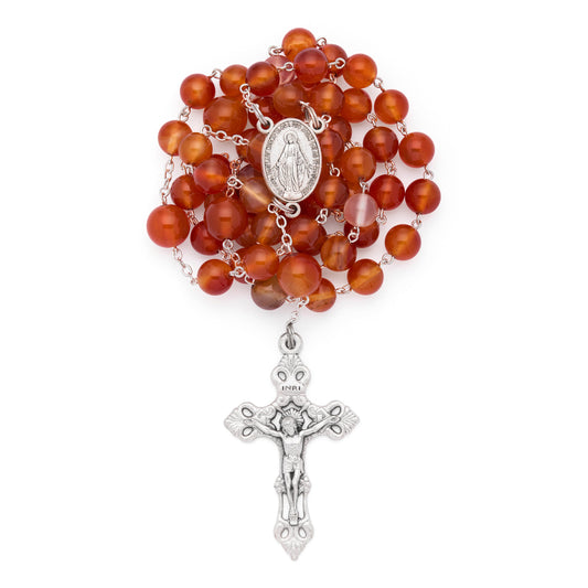 MONDO CATTOLICO ROMA Prayer Beads 54 cm (21.2 in) / 8 mm (0.31 in) Orange Brazilian Gemstone Agate Rosary