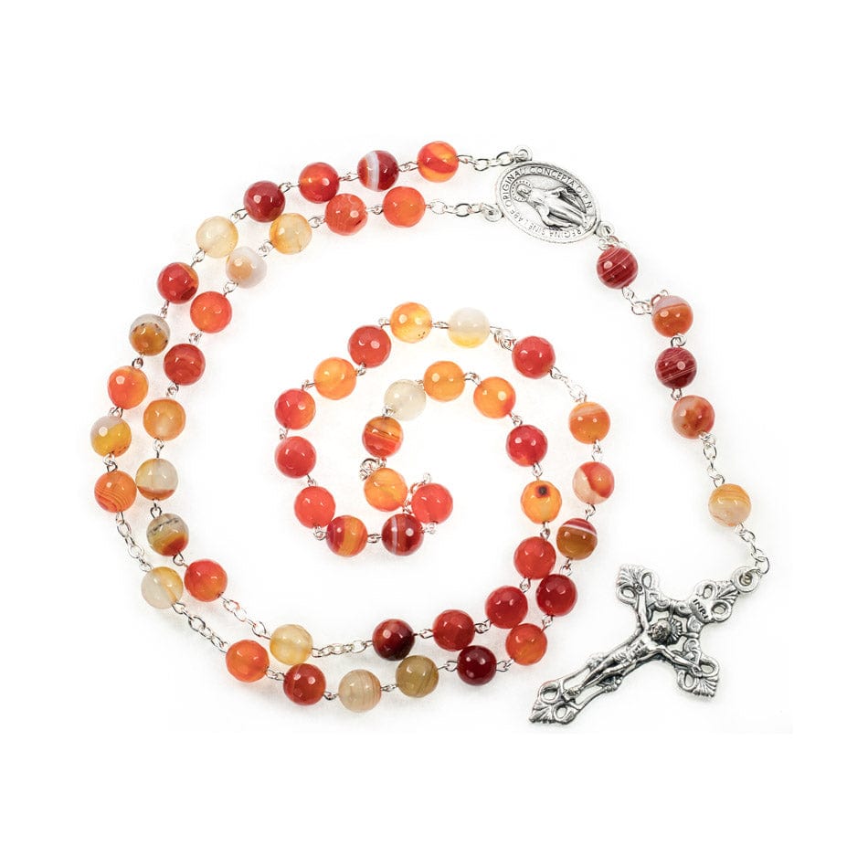 MONDO CATTOLICO Prayer Beads 54 cm (21.2 in) / 8 mm (0.31 in) Orange Brazilian Gemstone Agate Rosary