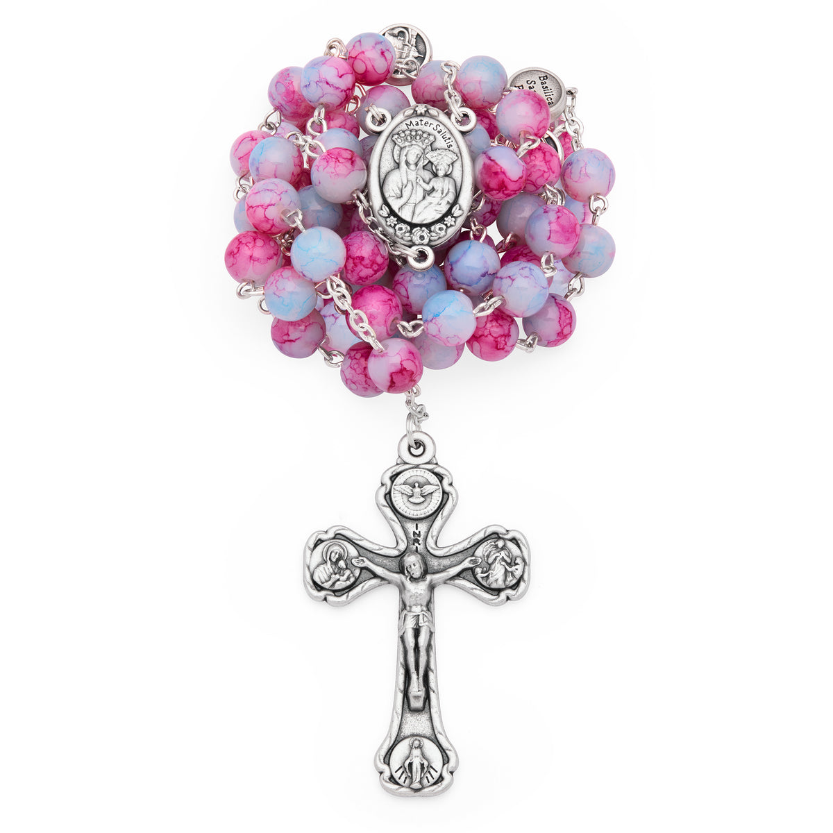 Our Lady of Good Health Rosary with Variegated Pink Beads and the Four Roman Basilicas