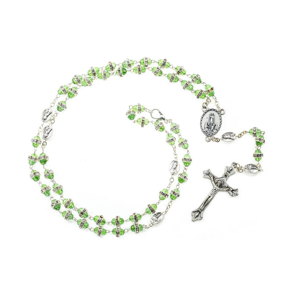 MONDO CATTOLICO Prayer Beads 54 cm (21.25 in) / 6 mm (0.23 in) Our Lady Of Fatima Green Crystal Rosary