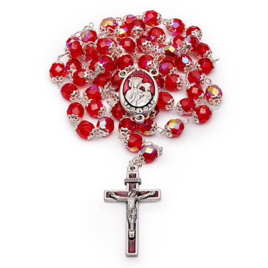 MONDO CATTOLICO Prayer Beads 51.5 cm (20.27 in) / 8 mm (0.31 in) Our Lady of Good Health Traditional Rosary in Faceted Crystal Beads