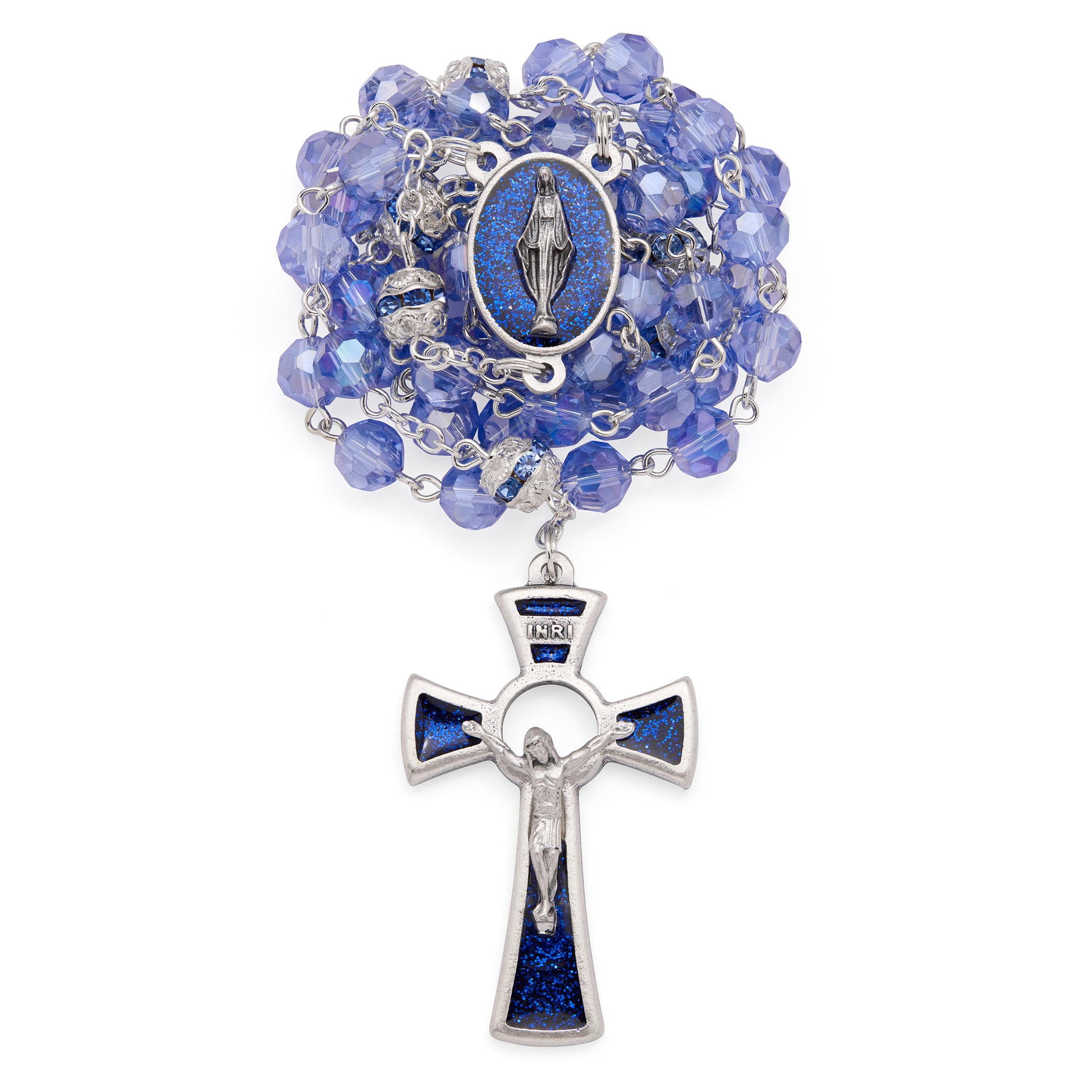MONDO CATTOLICO ROMA Prayer Beads 58 cm (22.83 in) / 76 cm (29.92 in) / 6 mm (0.24 in) Our Lady of Grace Faceted Crystal Rosary