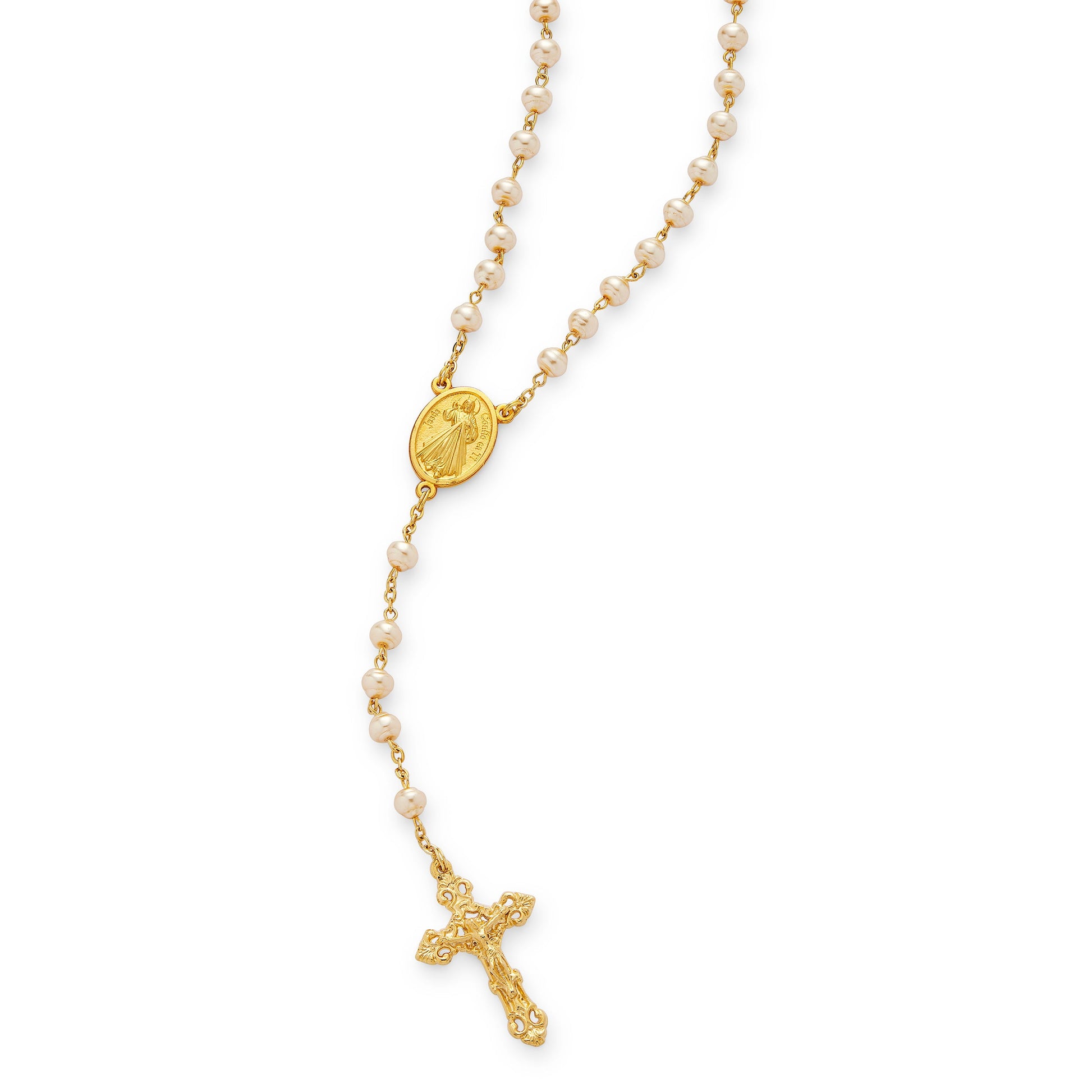 MONDO CATTOLICO ROMA Rosary 44 cm (17.32 in) / 60 cm (23.62 in) / 6 mm (0.24 in) Our Lady of Guadalupe Rosary with Gold-Tone Metal and Synthetic Pearl Beads