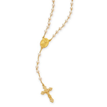 MONDO CATTOLICO ROMA Rosary 44 cm (17.32 in) / 60 cm (23.62 in) / 6 mm (0.24 in) Our Lady of Guadalupe Rosary with Gold-Tone Metal and Synthetic Pearl Beads