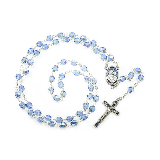 MONDO CATTOLICO Prayer Beads Our Lady of Health Rosary in Blue Glass