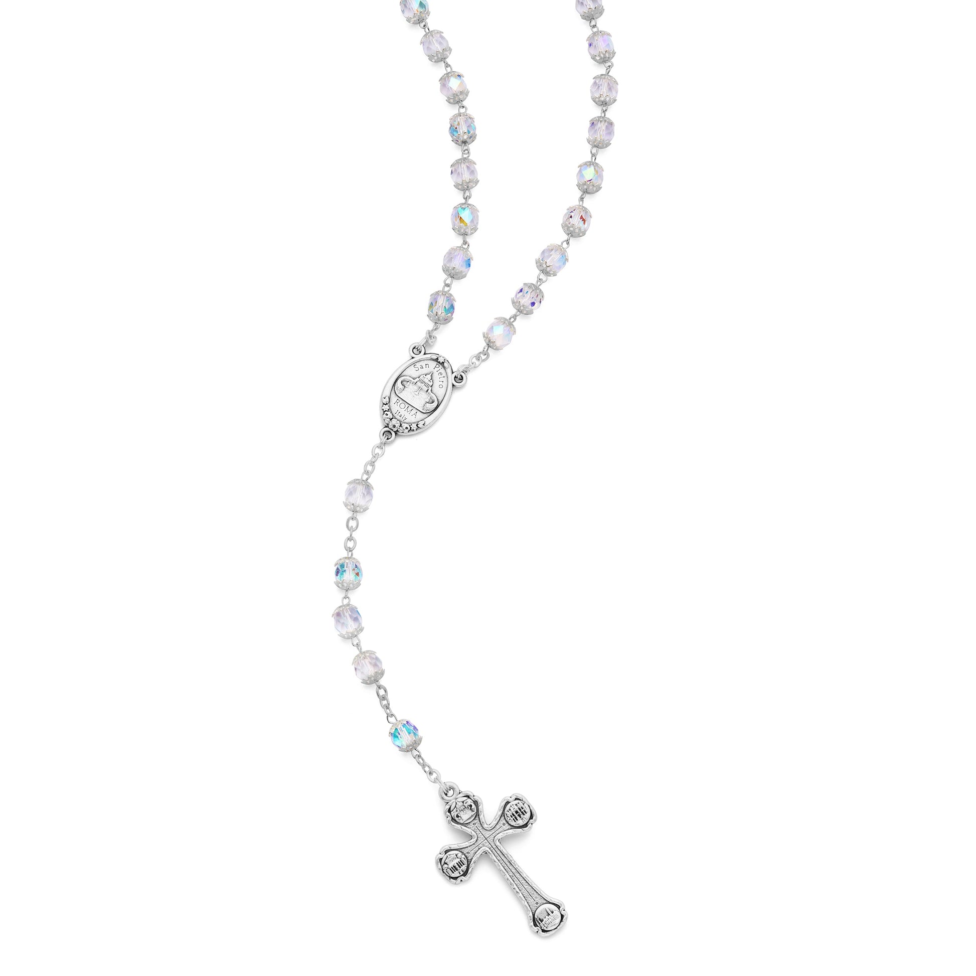 MONDO CATTOLICO ROMA Rosary 52 cm (20.47 in) / 72 cm (28.35 in) / 6 mm (0.24 in) Our Lady of Health Rosary with Clear Faceted Crystal Beads