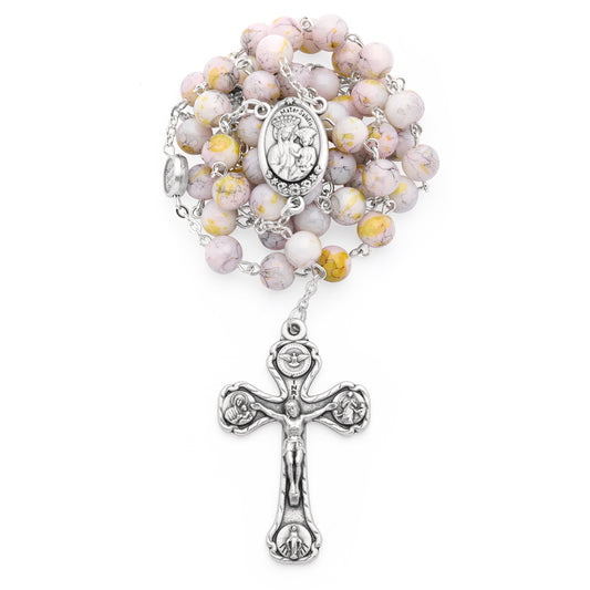 MONDO CATTOLICO ROMA Prayer Beads 48 cm (18.9 in) / 8 mm (0.31 in) Our Lady of Health White Variegated Five Decades Rosary