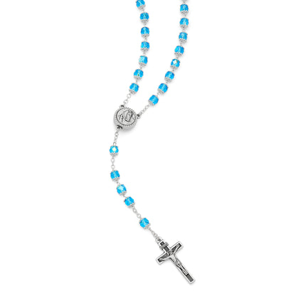 MONDO CATTOLICO ROMA Rosary 50 cm (19.69 in) / 68 cm (26.77 in) / 7 mm (0.28 in) Our Lady of Lourdes Aquamarine Rosary with Holy Water Reliquary