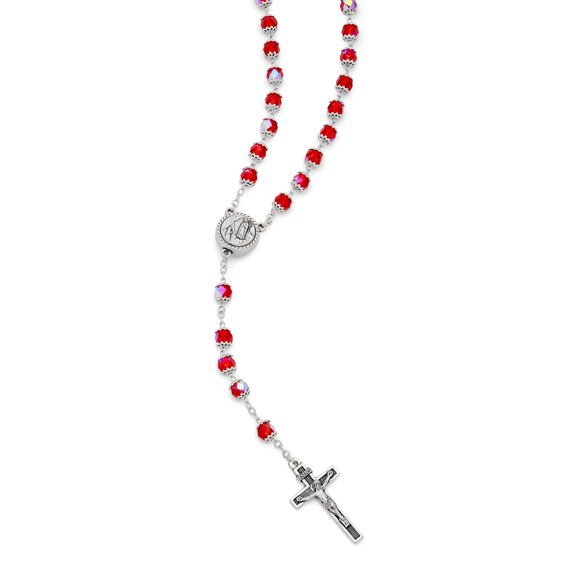 MONDO CATTOLICO ROMA Rosary 50 cm (19.69 in) / 68 cm (26.77 in) / 7 mm (0.28 in) Our Lady of Lourdes Red Rosary with Holy Water Reliquary