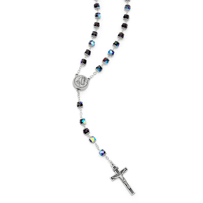 MONDO CATTOLICO ROMA Rosary 50 cm (19.69 in) / 68 cm (26.77 in) / 7 mm (0.28 in) Our Lady of Lourdes Rosary with Black Beads and Holy Water Reliquary
