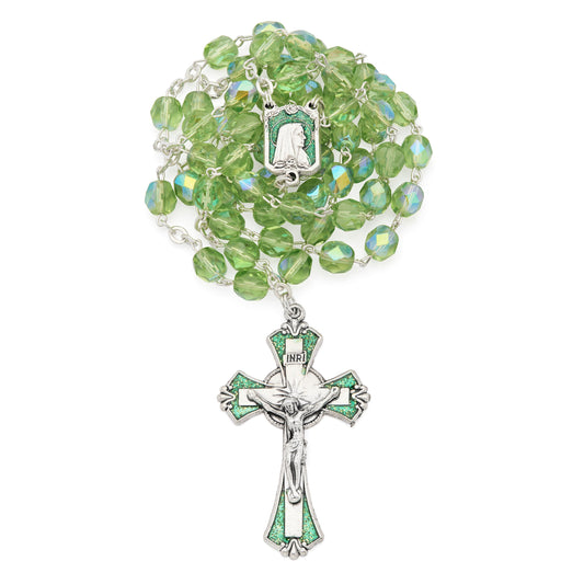 MONDO CATTOLICO ROMA Rosary 46 cm (18.11 in) / 60 cm (23.62 in) / 6 mm (0.24 in) Our Lady of Lourdes Rosary with Green Faceted Crystal Beads