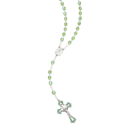 MONDO CATTOLICO ROMA Rosary 46 cm (18.11 in) / 60 cm (23.62 in) / 6 mm (0.24 in) Our Lady of Lourdes Rosary with Green Faceted Crystal Beads