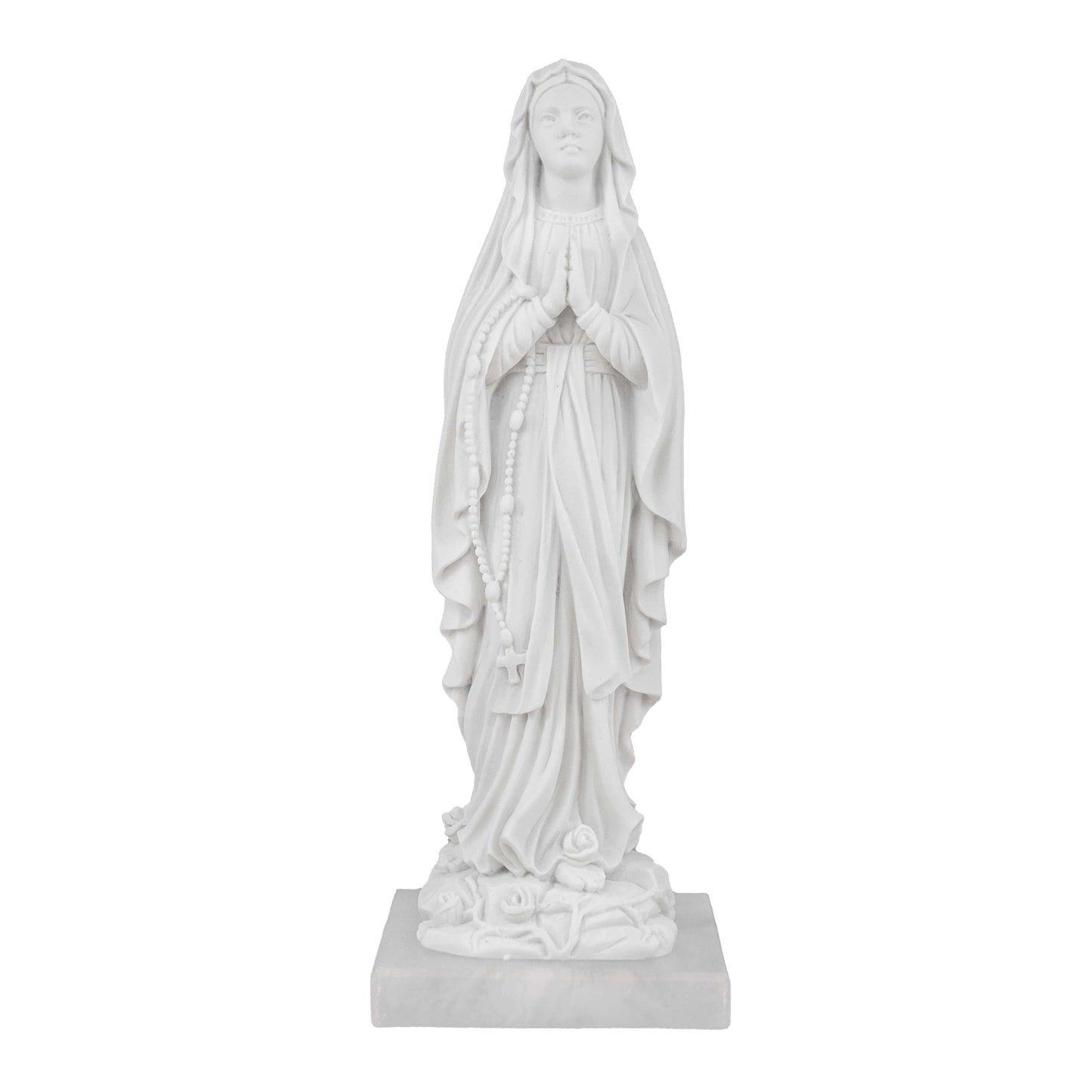 MONDO CATTOLICO Our Lady of Lourdes with Roses White Marble Dust