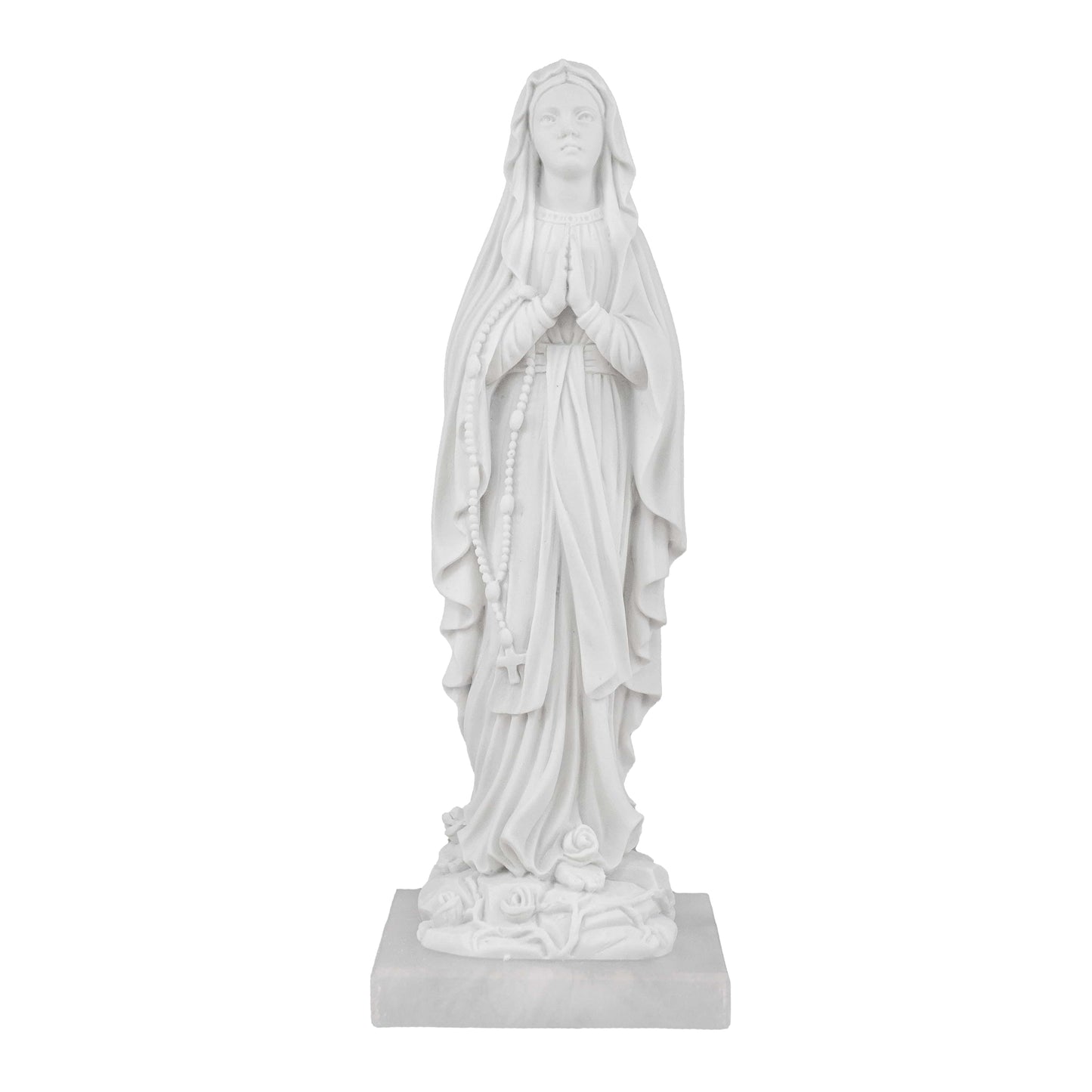 MONDO CATTOLICO 40 cm Our Lady of Lourdes with Roses White Marble Dust