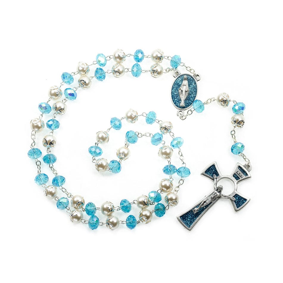 MONDO CATTOLICO Prayer Beads Our Lady of Miracles Glass and Crystal Rosary