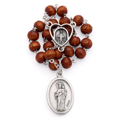 MONDO CATTOLICO ROMA Prayer Beads 18 cm (7.09 in) / 6 mm (0.24 in) Our Lady of Mount Carmel and Saint John Bosco Wooden Devotional Rosary