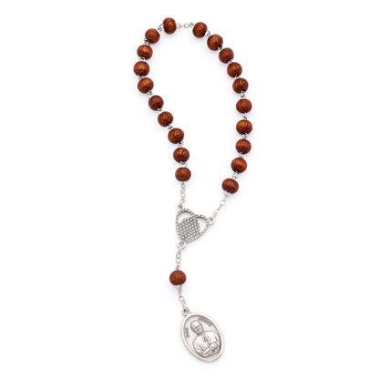 MONDO CATTOLICO ROMA Prayer Beads 18 cm (7.09 in) / 6 mm (0.24 in) Our Lady of Mount Carmel and Saint John Bosco Wooden Devotional Rosary
