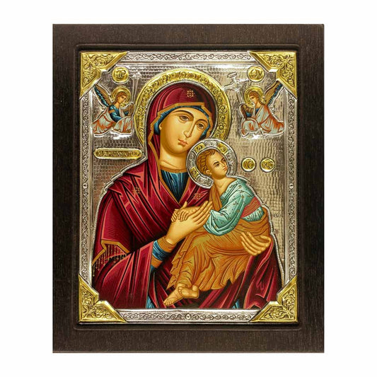 MONDO CATTOLICO Our Lady of Perpetual Help Silver and Wood Icon 7"X 5,90"