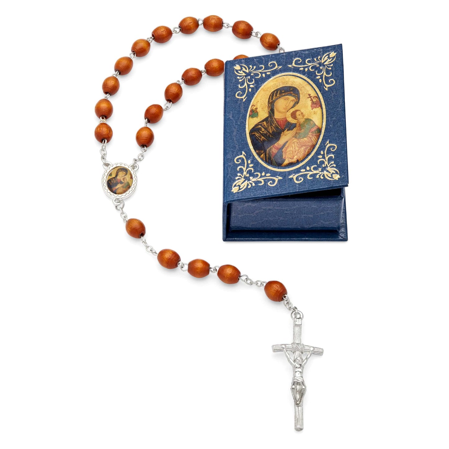 MONDO CATTOLICO Prayer Beads 53 cm (20.90 in) / 7 mm (0.3 in) Our Mother of Perpetual Help Rosary and blue box
