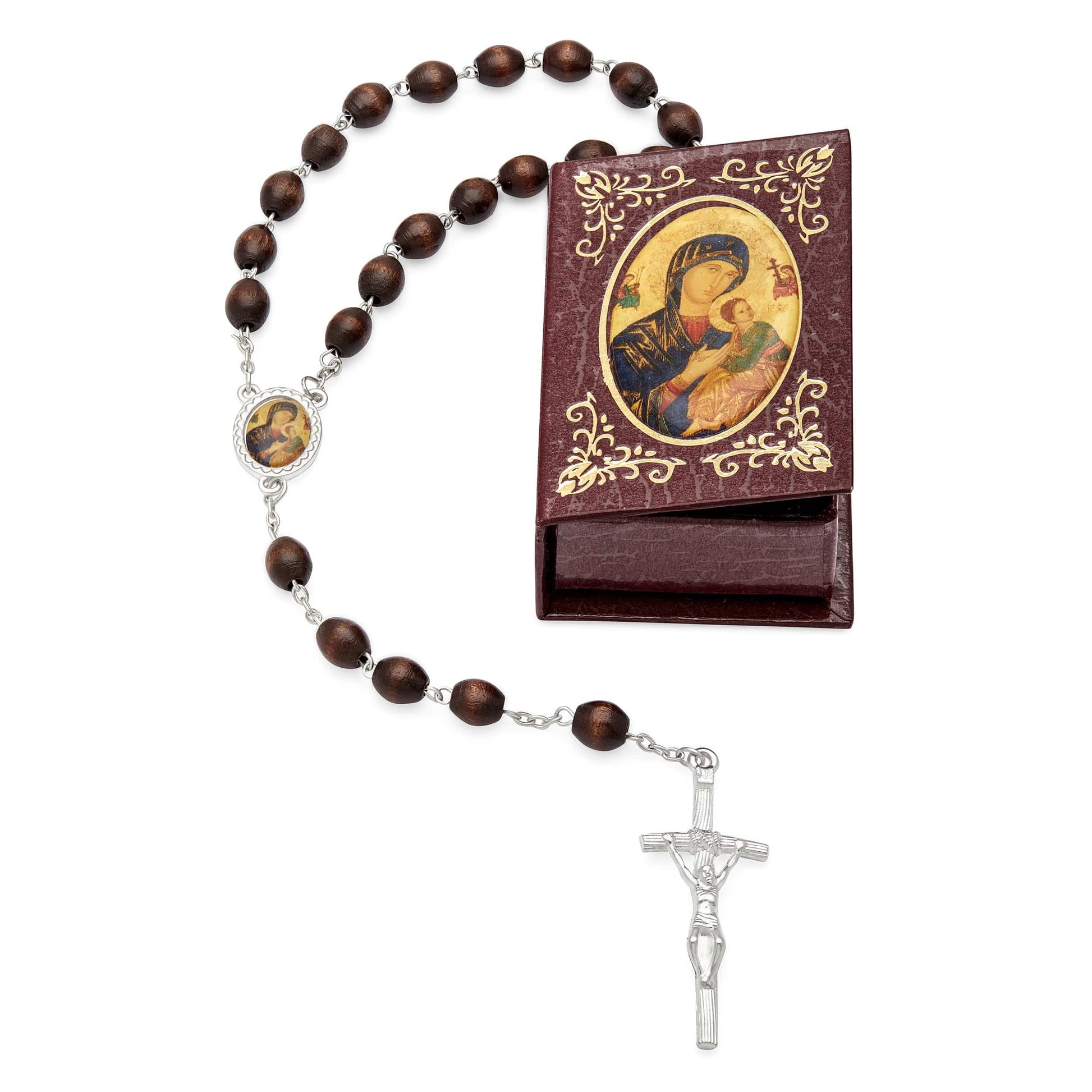 MONDO CATTOLICO Prayer Beads 53 cm (20.90 in) / 7 mm (0.3 in) Our Mother of Perpetual Help Rosary and brown box