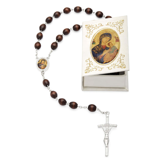 MONDO CATTOLICO Prayer Beads 53 cm (20.90 in) / 7 mm (0.3 in) Our Mother of Perpetual Help Rosary and white box