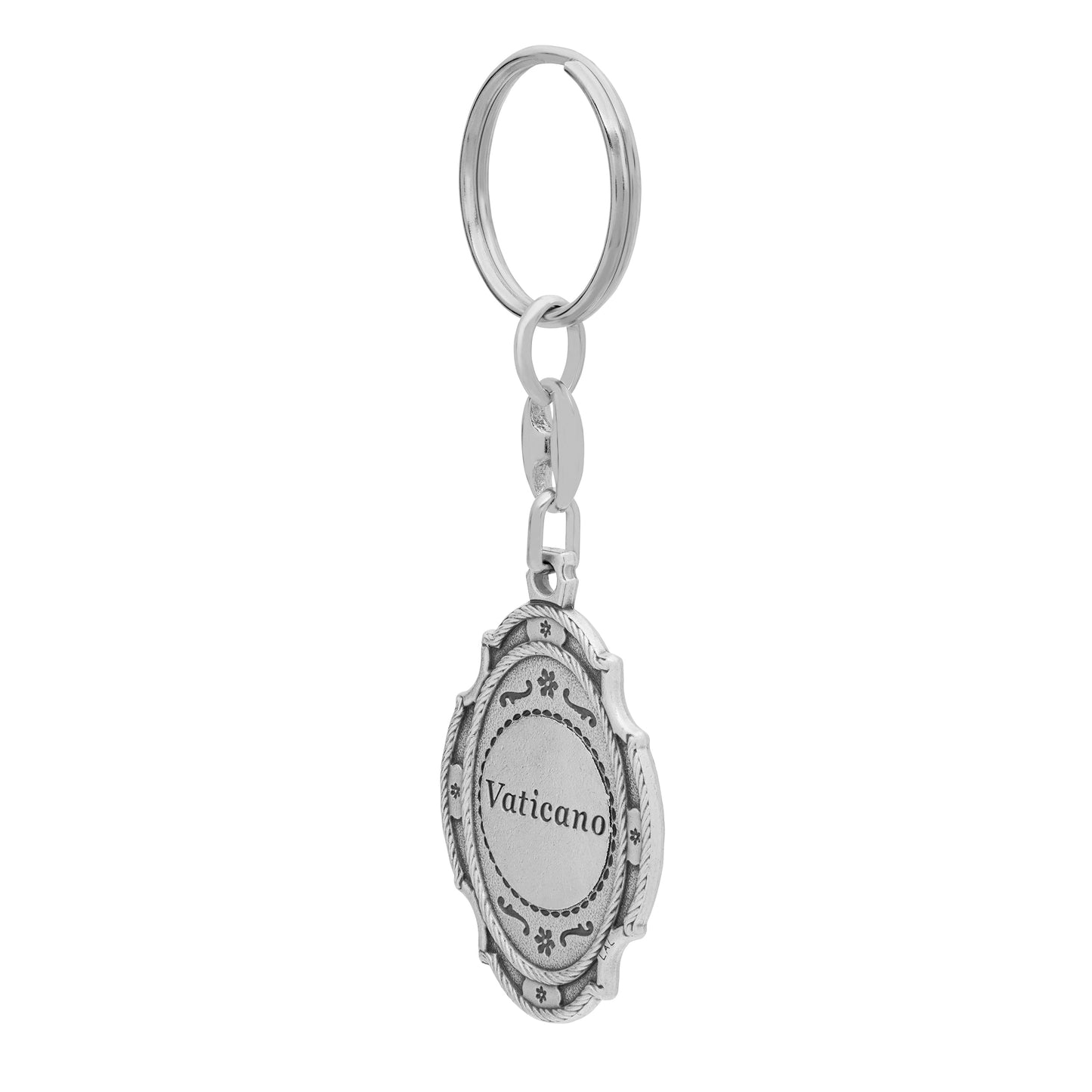 Mondo Cattolico Keychains Oval Colored Metal Keychain With Worked Frame of Mater Ecclesiae