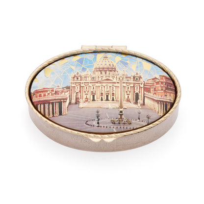 MONDO CATTOLICO ROMA Pill Box 4 x 6 cm (1.57 x 2.36 in) Oval Gold-Tone Metal Pill Box with St. Peter's Basilica