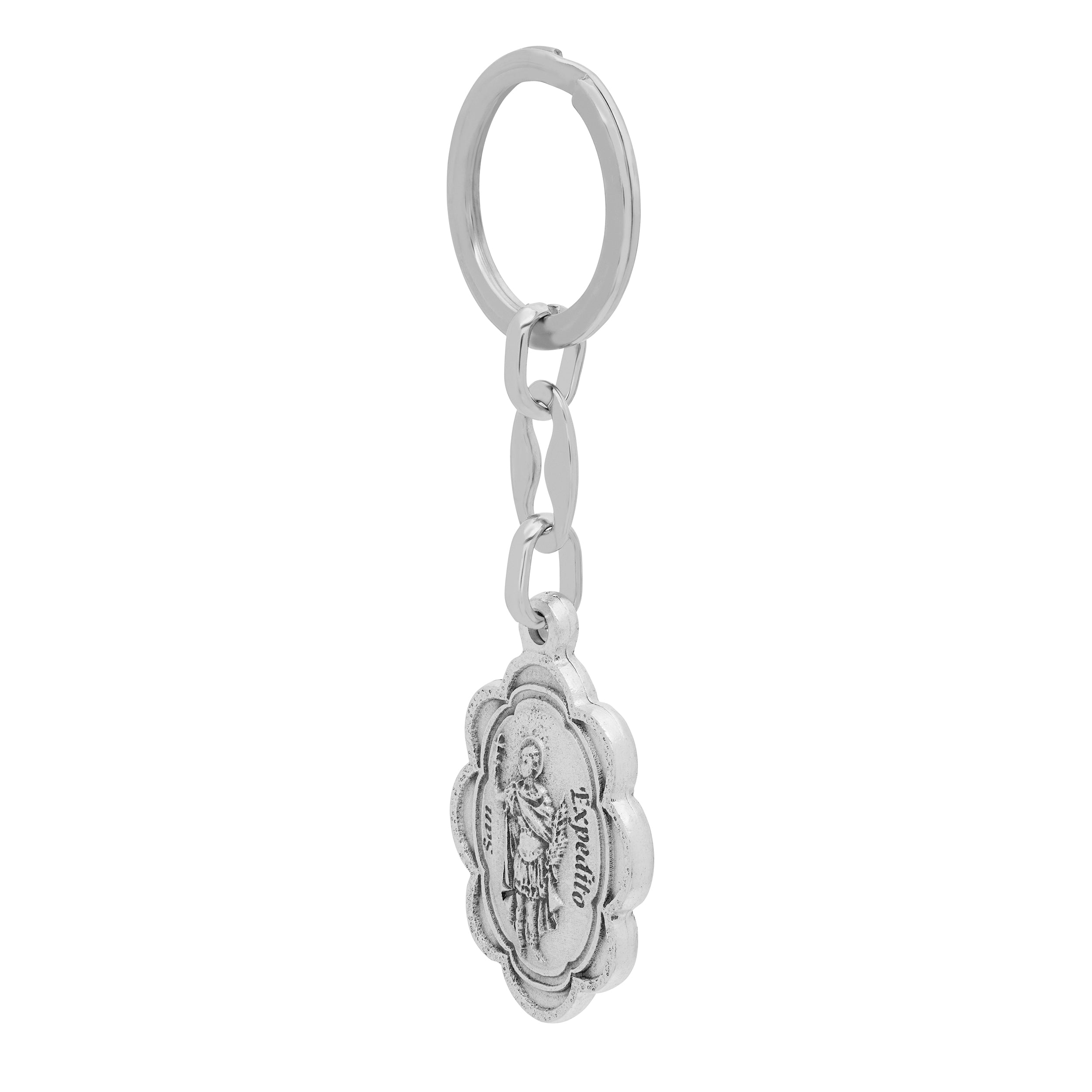 Oval Metal Keychain of Saint Expeditus | MONDO CATTOLICO