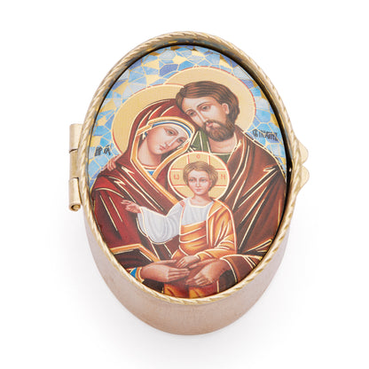 MONDO CATTOLICO ROMA Pill Box 4.5x6.5 cm (1.77x2.56 in) Oval Pill Box in Gold-tone Metal of the Holy Family