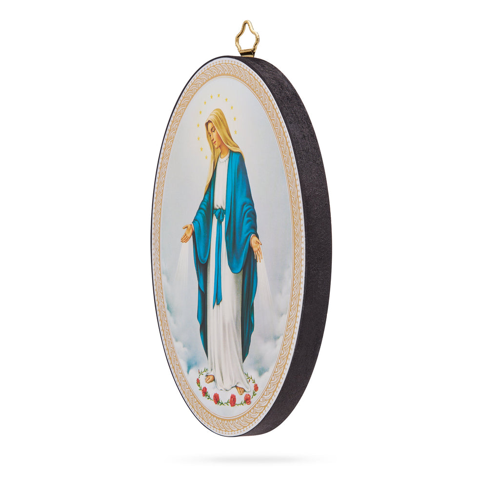 Oval Wooden Icon of Our Lady of the Miraculous Medal | MONDO CATTOLICO