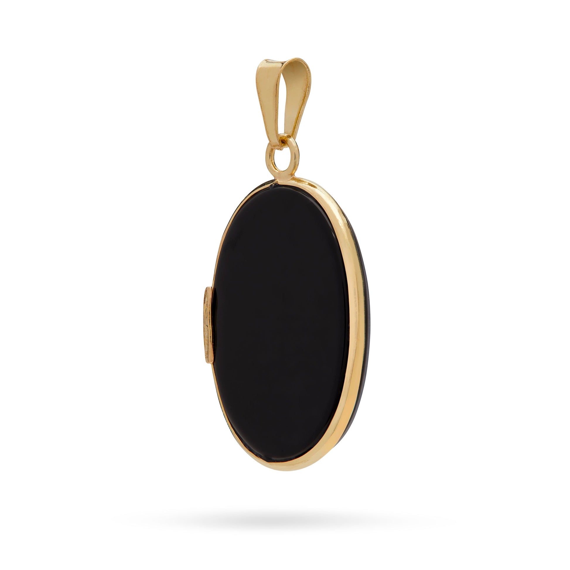 Mondo Cattolico Pendant Oval Yellow Gold Pendant With Black Agate Cameo Portraying Mother Mary With Baby Jesus