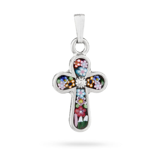 MONDO CATTOLICO ROMA 22 mm (0.87 in) Pewter Micromosaic Cross