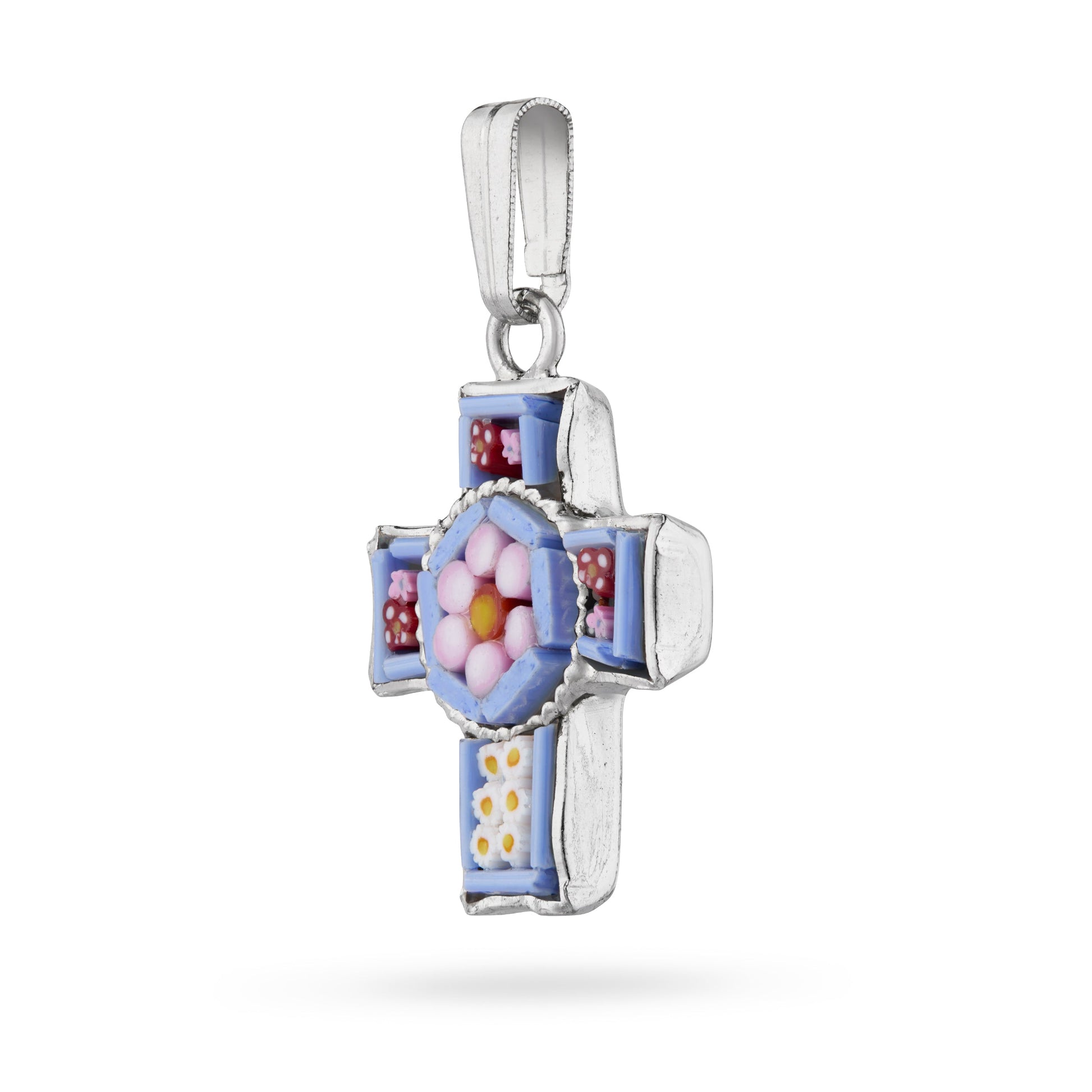 MONDO CATTOLICO ROMA 20 mm (0.79 in) Pewter Micromosaic Cross with Central Flower