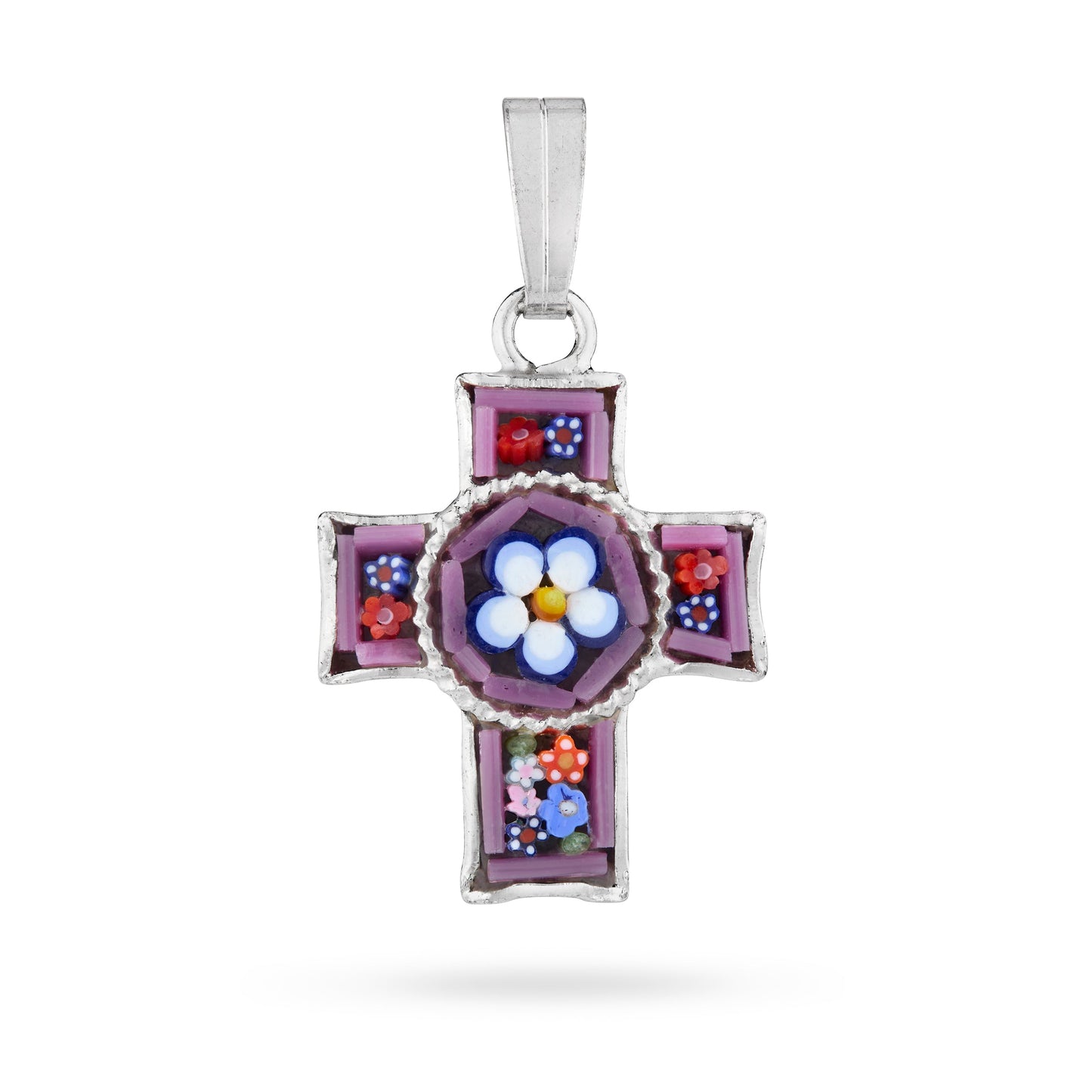 MONDO CATTOLICO ROMA 20 mm (0.79 in) Pewter Micromosaic Cross with Central Flower