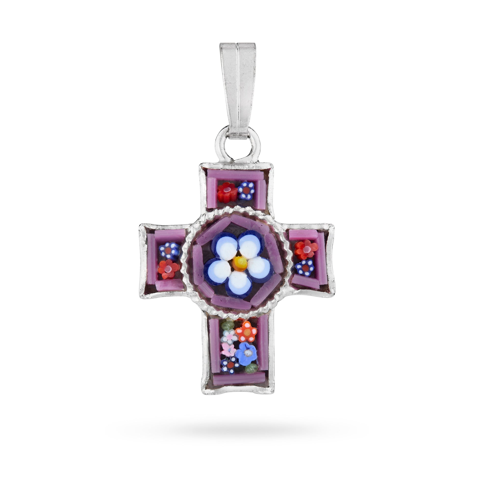 MONDO CATTOLICO ROMA 20 mm (0.79 in) Pewter Micromosaic Cross with Central Flower