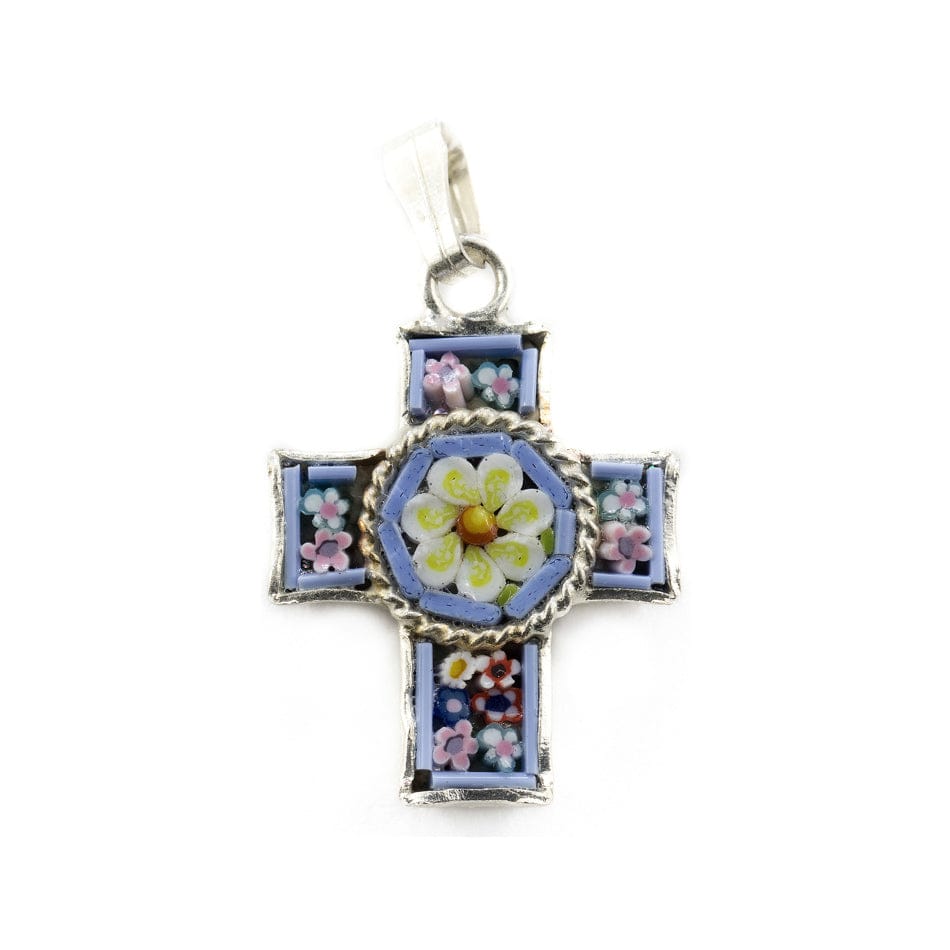 MONDO CATTOLICO Pewter Micromosaic Cross with Central Flower