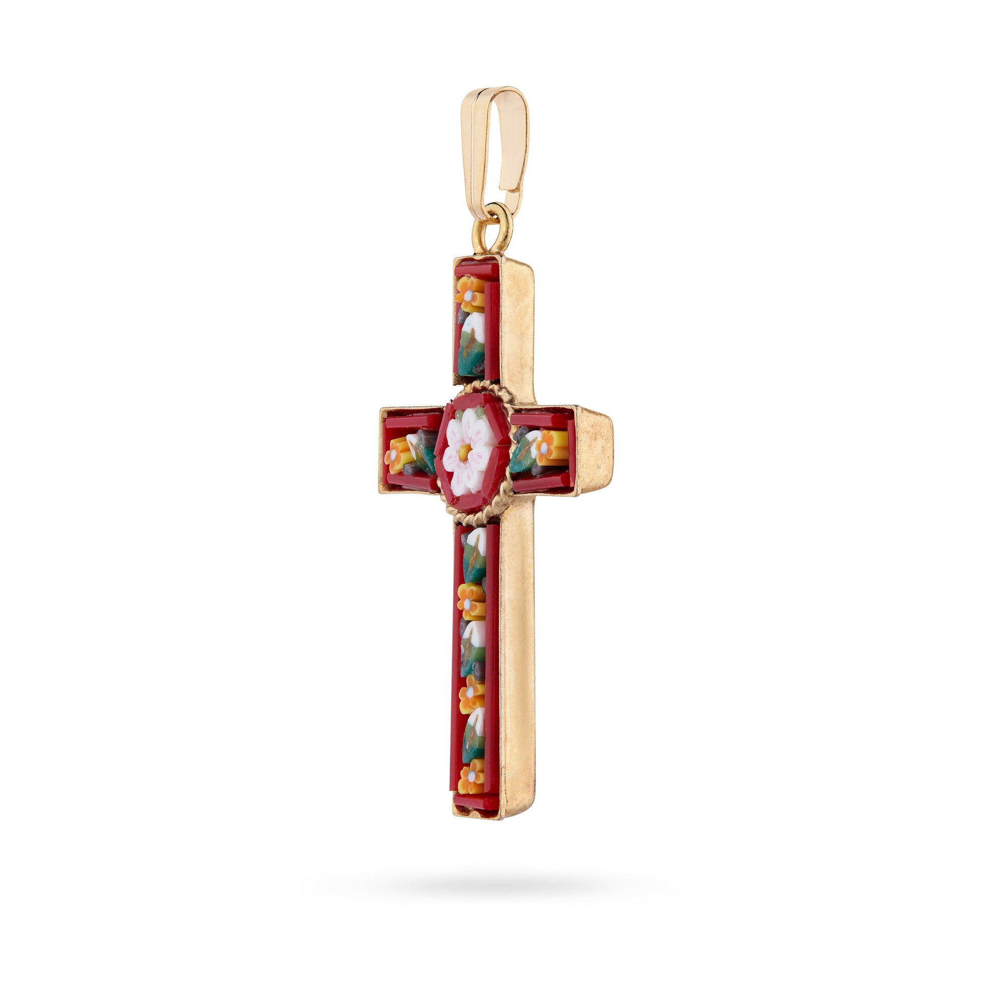 MONDO CATTOLICO ROMA 34 mm (1.34 in) Pewter Micromosaic Cross with Flower