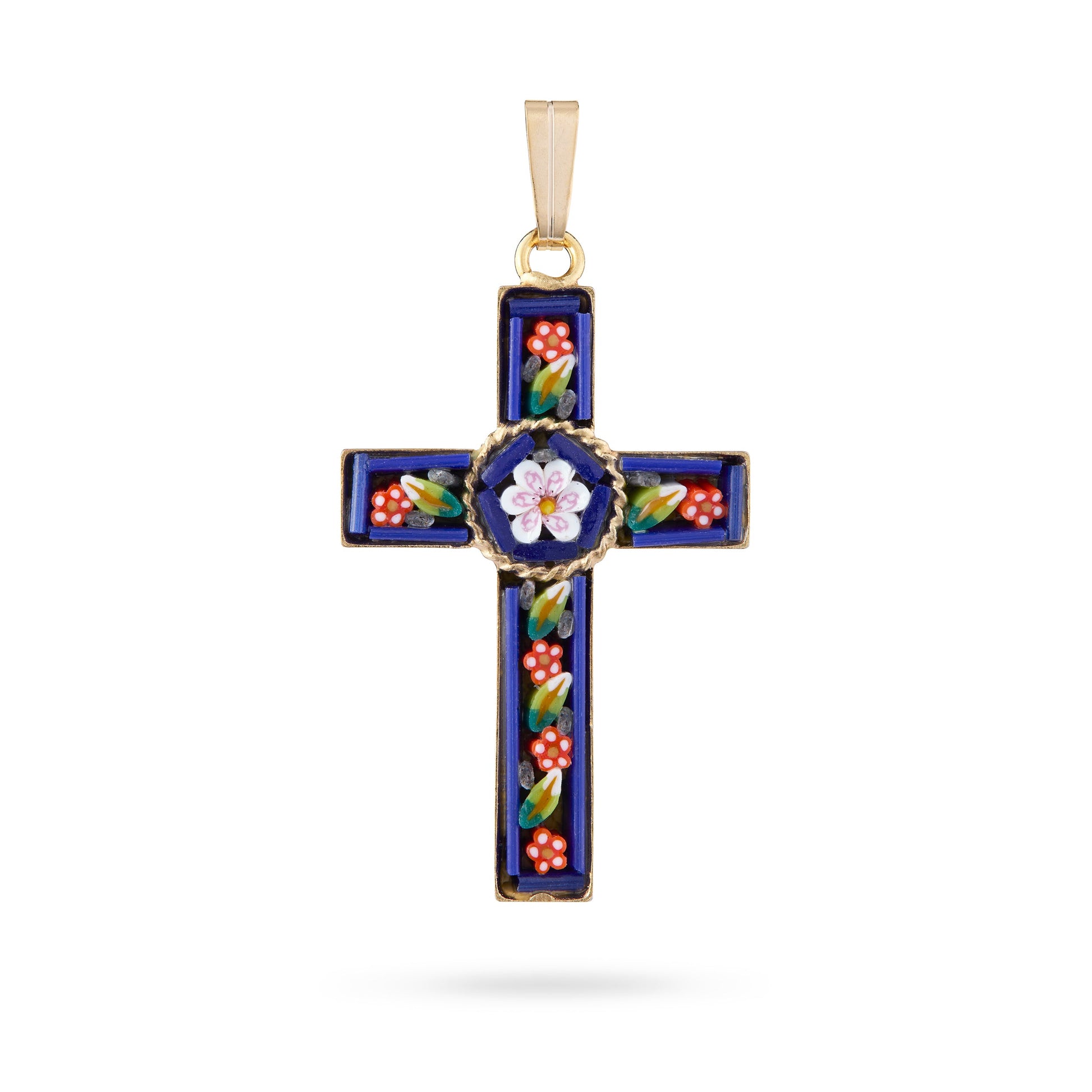 MONDO CATTOLICO ROMA 34 mm (1.34 in) Pewter Micromosaic Cross with Flower