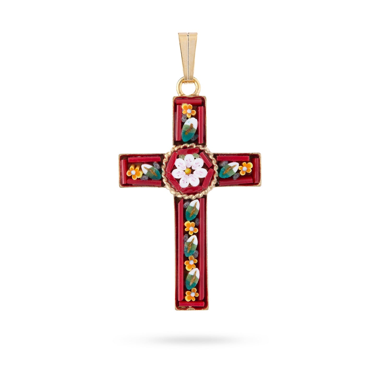MONDO CATTOLICO ROMA 34 mm (1.34 in) Pewter Micromosaic Cross with Flower