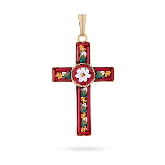 MONDO CATTOLICO ROMA 34 mm (1.34 in) Pewter Micromosaic Cross with Flower