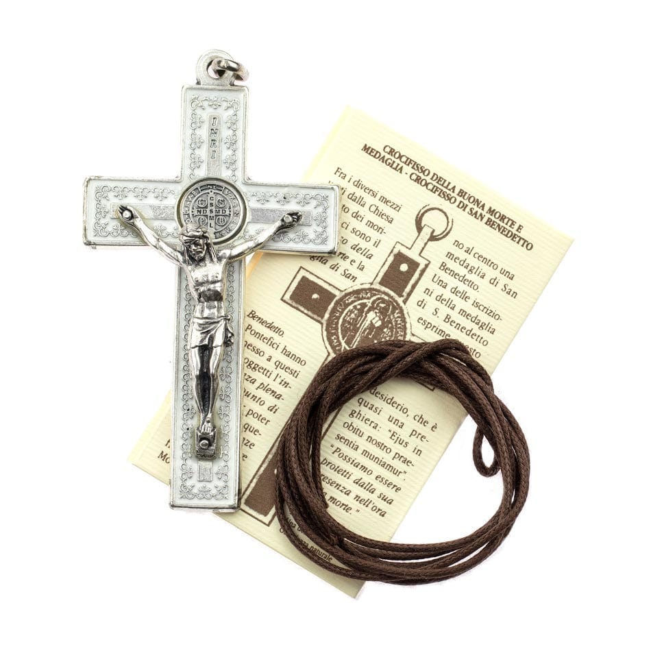 MONDO CATTOLICO Pewter Saint Benedict Cross with Rope Chain