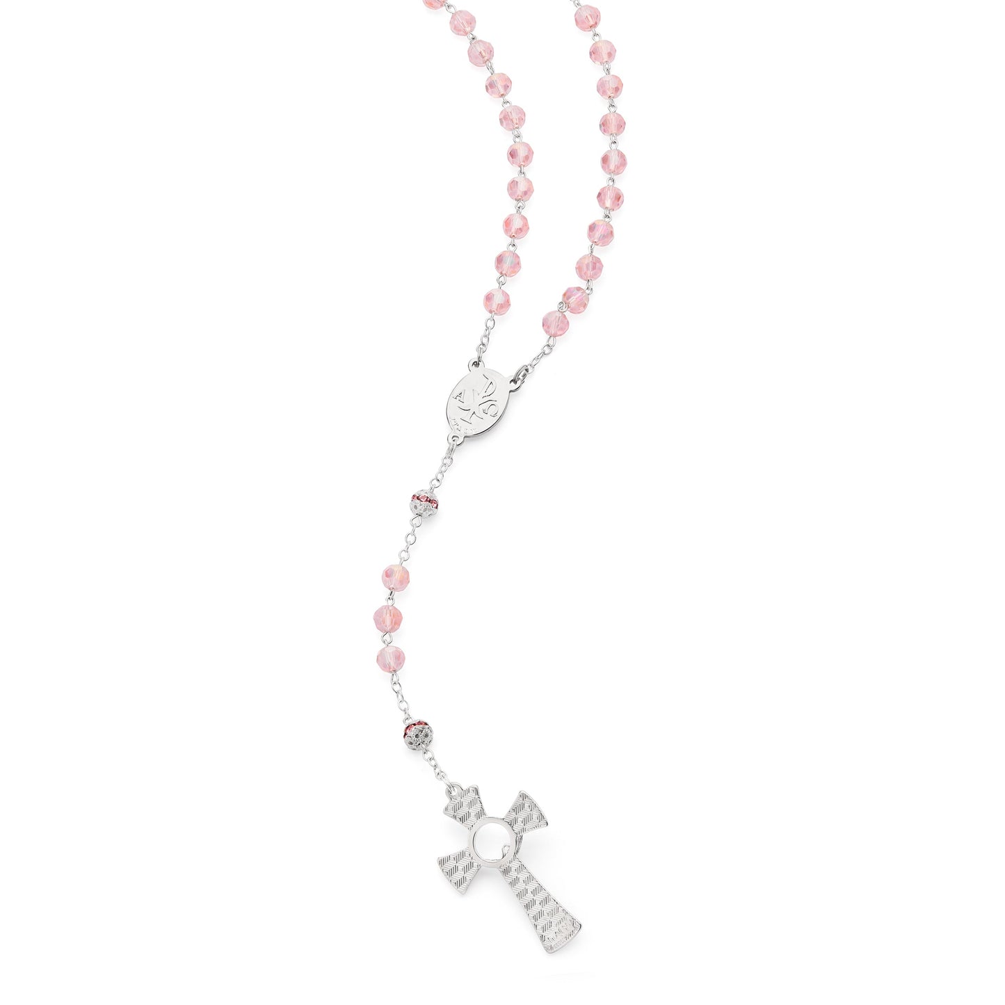 MONDO CATTOLICO ROMA Prayer Beads Pink Faceted Crystal Rosary