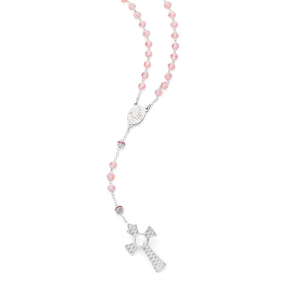 MONDO CATTOLICO ROMA Prayer Beads Pink Faceted Crystal Rosary