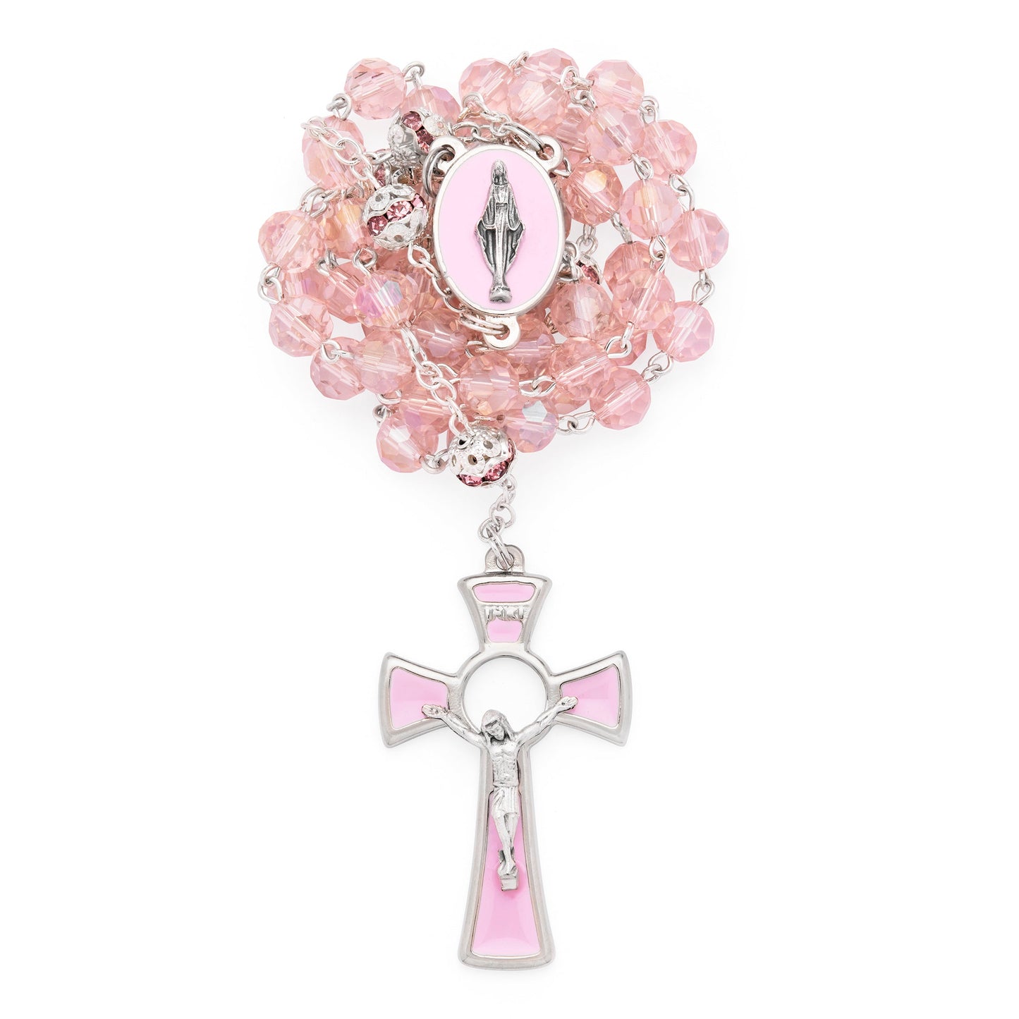 MONDO CATTOLICO ROMA Prayer Beads Pink Faceted Crystal Rosary