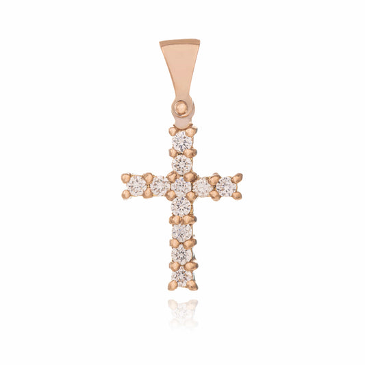 MONDO CATTOLICO Jewelry Cm 1.1 (0.43 in) / Cm 0.8 (0.31 in) Pink Gold Cross with Diamonds